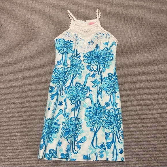Lilly Pulitzer Pearl Lace Neck Shift Dress in Blue (00) - Picture 3 of 7